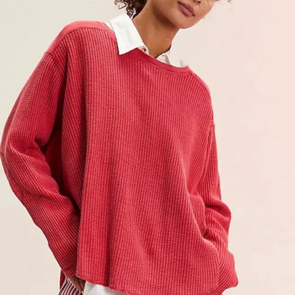 Free People FP One Blake Thermal Oversized Scoop Neck Long Sleeve Tunic Top L